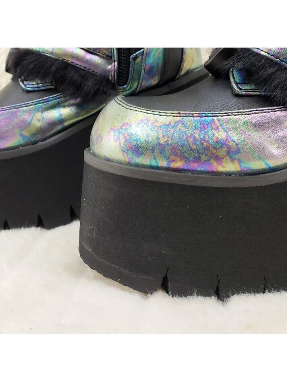 Ash Goth Punk Furry Mid Calf Platform Boots - Picture 14 of 15